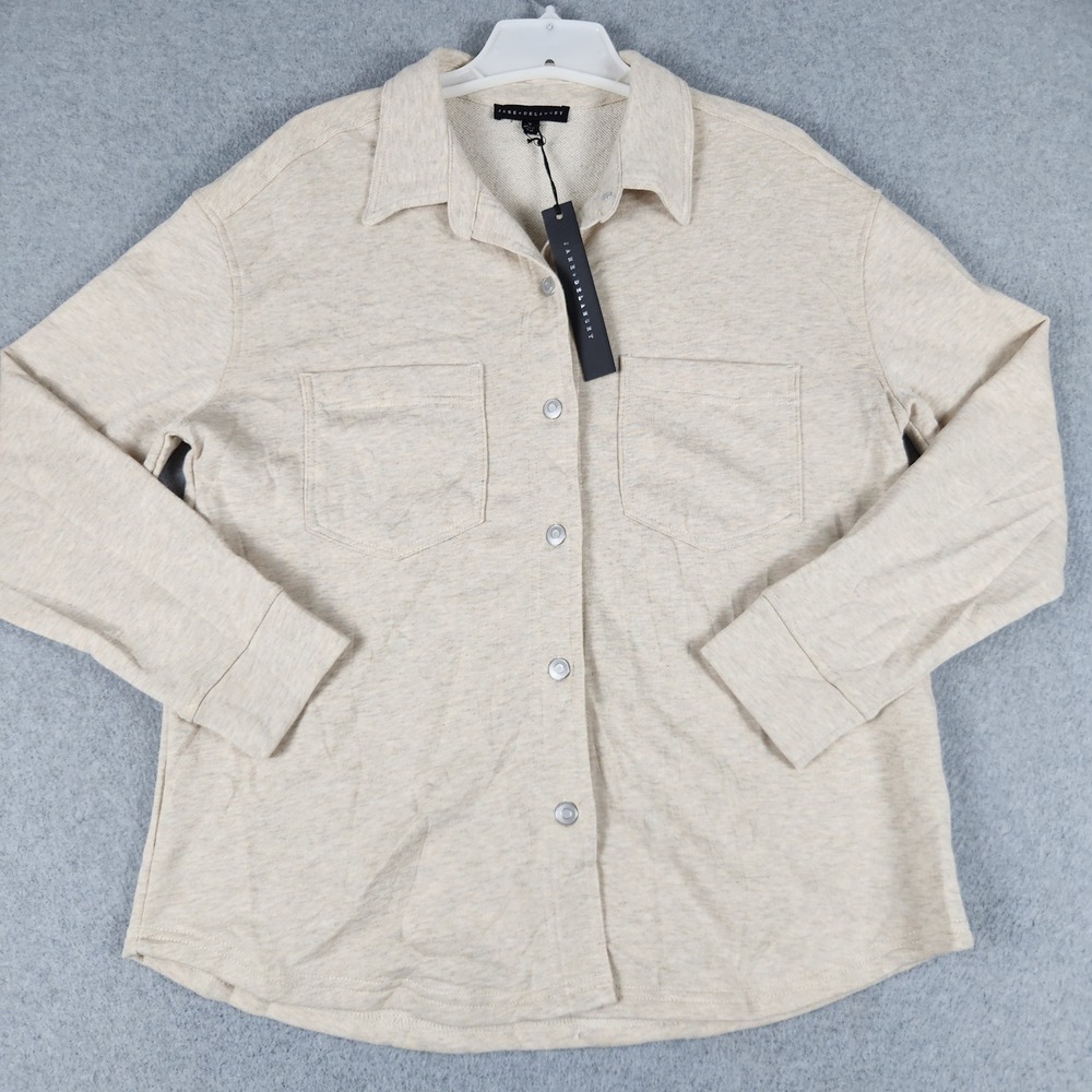 Jane + Delancey Shacket Womens Medium Beige Cotton French Terry Shirt Jacket